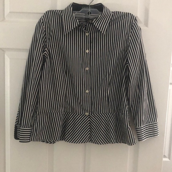 Lauren Ralph Lauren Tops - Lauren Ralph Lauren Black and White Striped Peplum Button Down Shirt